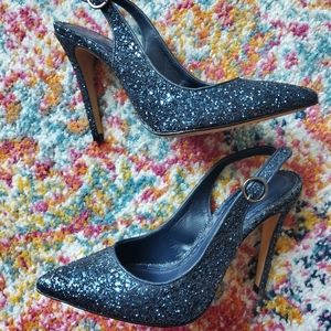 Alice + Olivia navy blue glitter slingback heels size 38